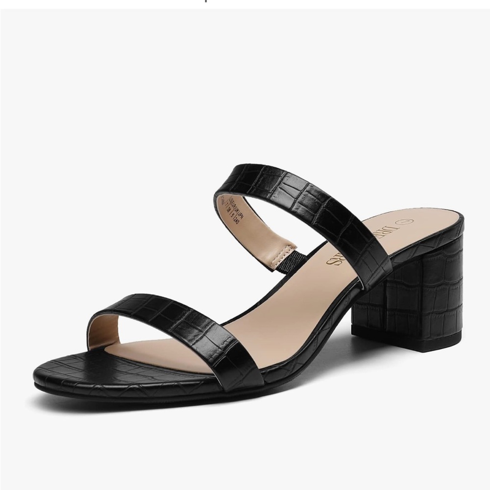 Dream Pairs Black Stone Block Chunky Heel